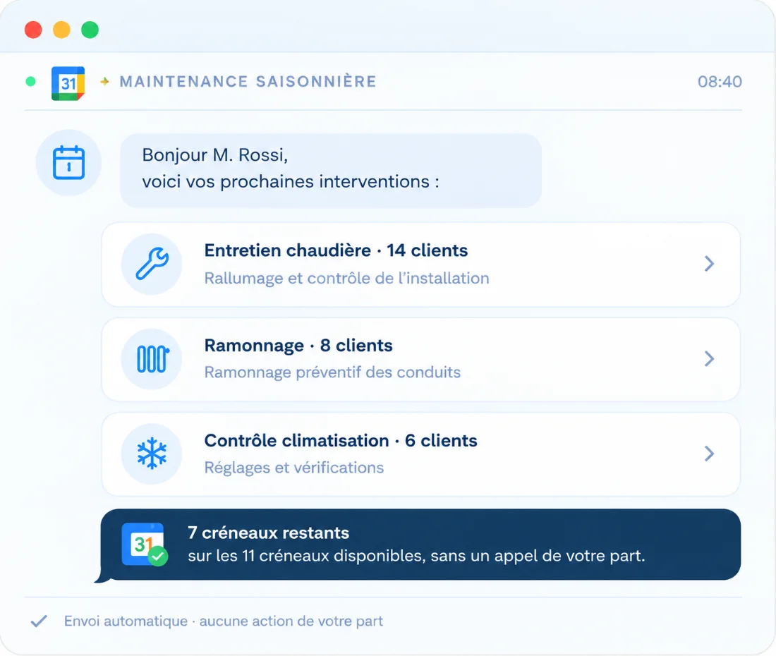 Rappels de maintenance saisonnière par client